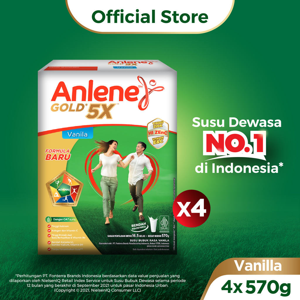 

Anlene Gold 5X Susu Bubuk Dewasa Vanila 4 x 570g - Nutrisi Tinggi Kalsium Untuk Tulang, Sendi, dan Otot