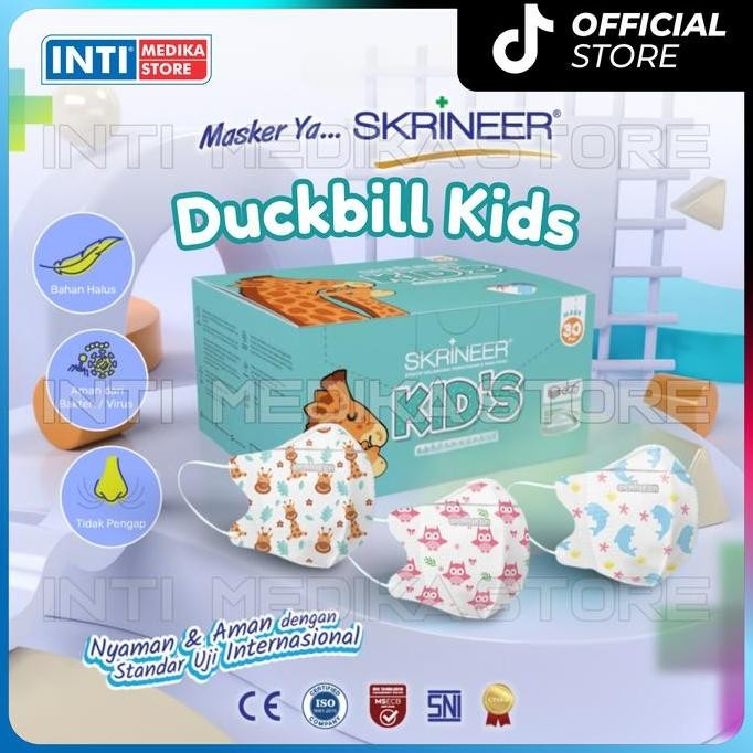 SKRINEER - MASKER ANAK DUCKBILL 4 PLY BOX | SURGICAL MASK EARLOOP MOTIF TERMURAH