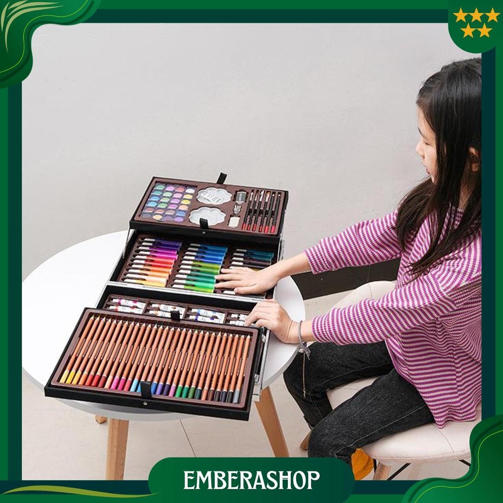 

Wd Crayon Set 145Pcs Koper Aluminium Besi Krayon Pensil Warna 145 Pcs Box Alat Lukis Anak Koper Set Gratis Ongkir