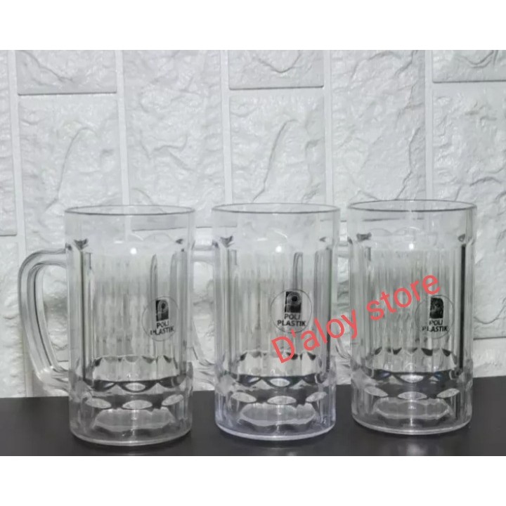 6 PCS GELAS PLASTIK MIKA BESAR/GELAS GAGANG/MUG BENING