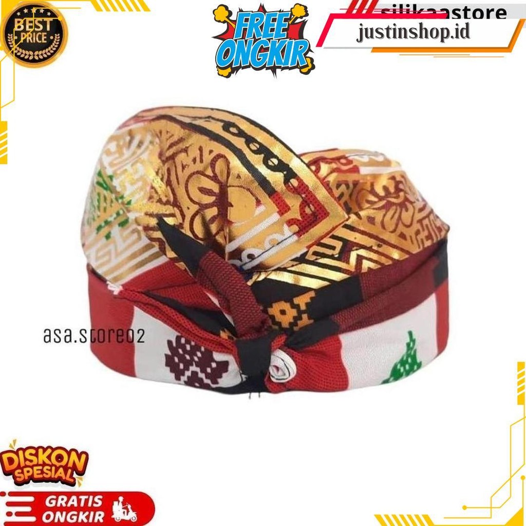 Udeng Bali Tradisional Prada Topi Adat Khas Bali Ikat Kepala Khas Bali Kotak-Kotak Karnaval Tari Ori