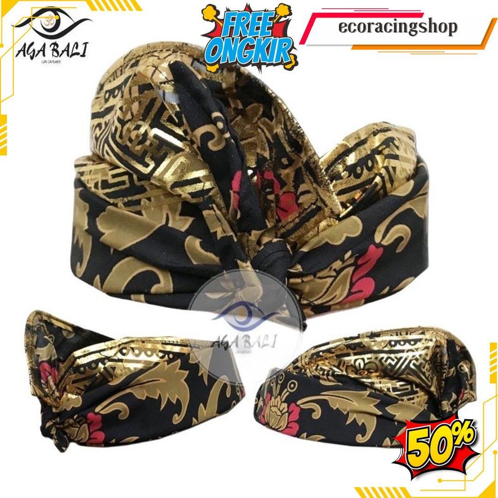 Udeng Bali Jadi Batik Patra Hitam Gold Seri A&B  U006.Ag Terlaris