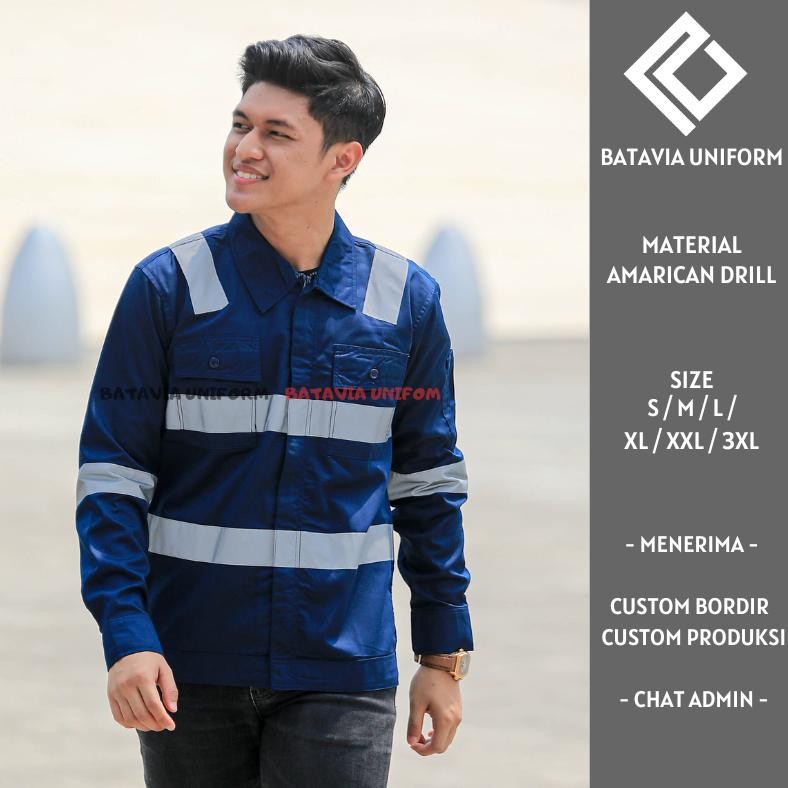Safety Rembo By Batavia Uniform - Baju Kemeja Wearpack Safety K3 Lengan Panjang Resleting - Seragam 