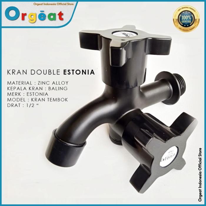 OGT - Kran Double Keran Dobel Cabang Air Estonia Hitam 1/2 Inch Shower High Quality by Orgeat