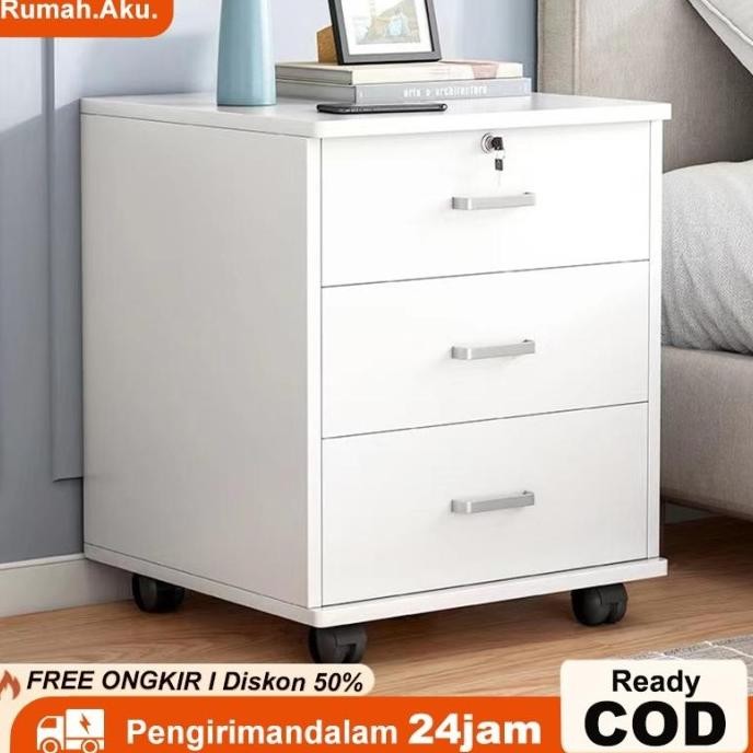 Meja Nakas Bedside Table Dengan kunci Lemari Laci Penyimpanan Meja Nakas kayu Meja Kamar Nakas porta