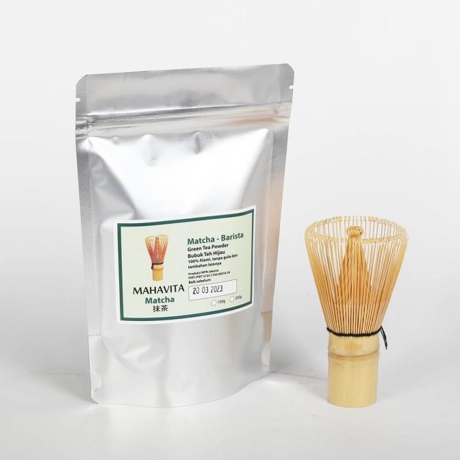 

Grosir Matcha 100G Bubuk Teh Hijau + Chasen Adukan Bambu Paket Duo