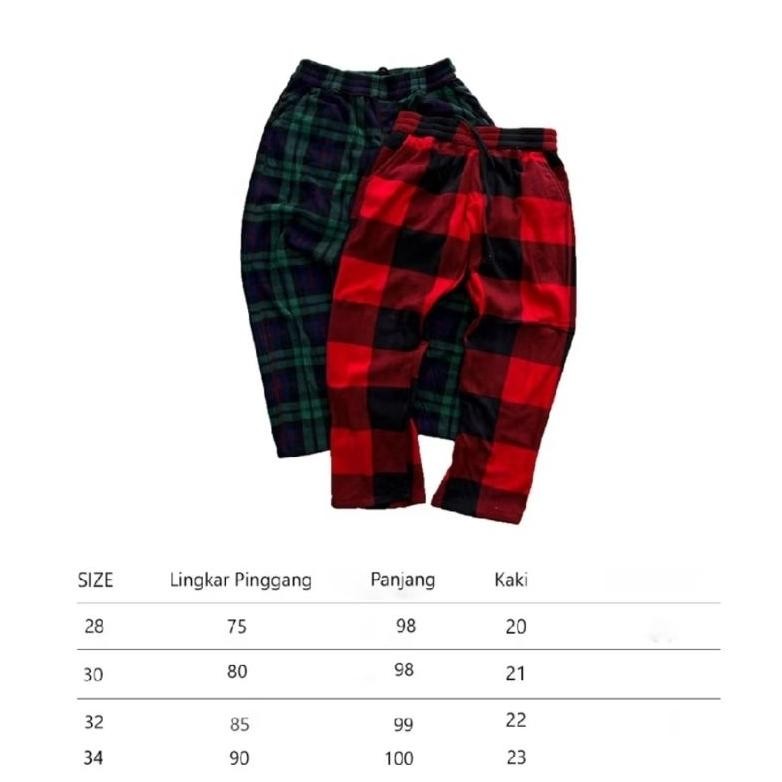 Celana Panjang Tartan Flanel Unisex Kotak Kotak Merah Pria Tartan Flanel Korean Style