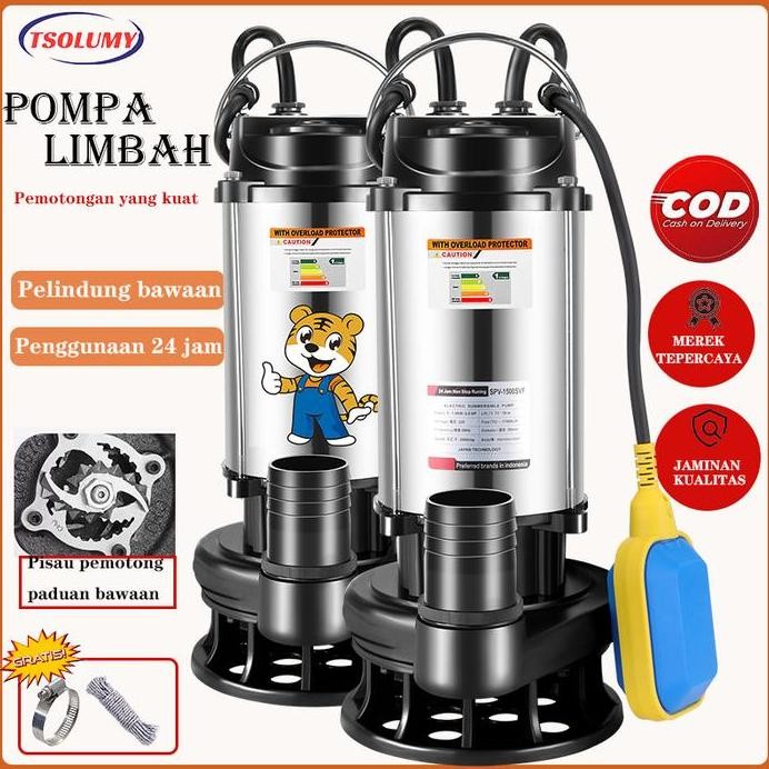 Terlaris Tsolumy Pompa Celup Air Kotor 370Watt Stainless Steel Pompa Penghisap Air Lumpur Mesin Pomp