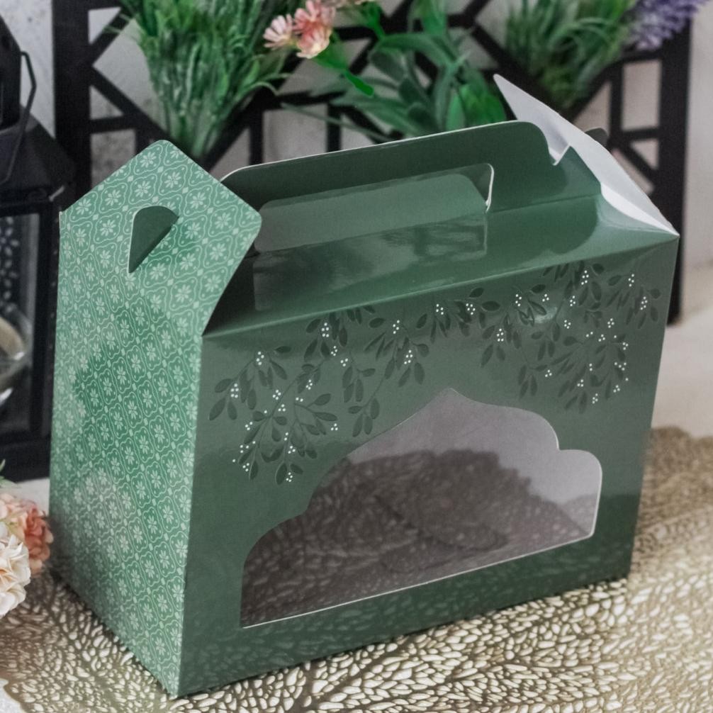 

10 Pcs Gable Box idul fitri Tenteng Window - Daun Emboss 24x12x14 (tinggi total 20cm) + Freetag