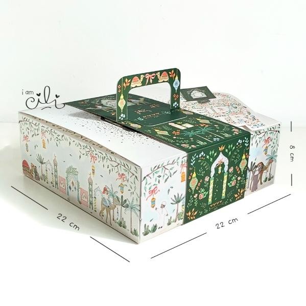 

(BOX 22 x 22 x 8 cm LEBARAN) kotak kue kering bolu lapis toples Idul fitri lebaran (10 pcs)