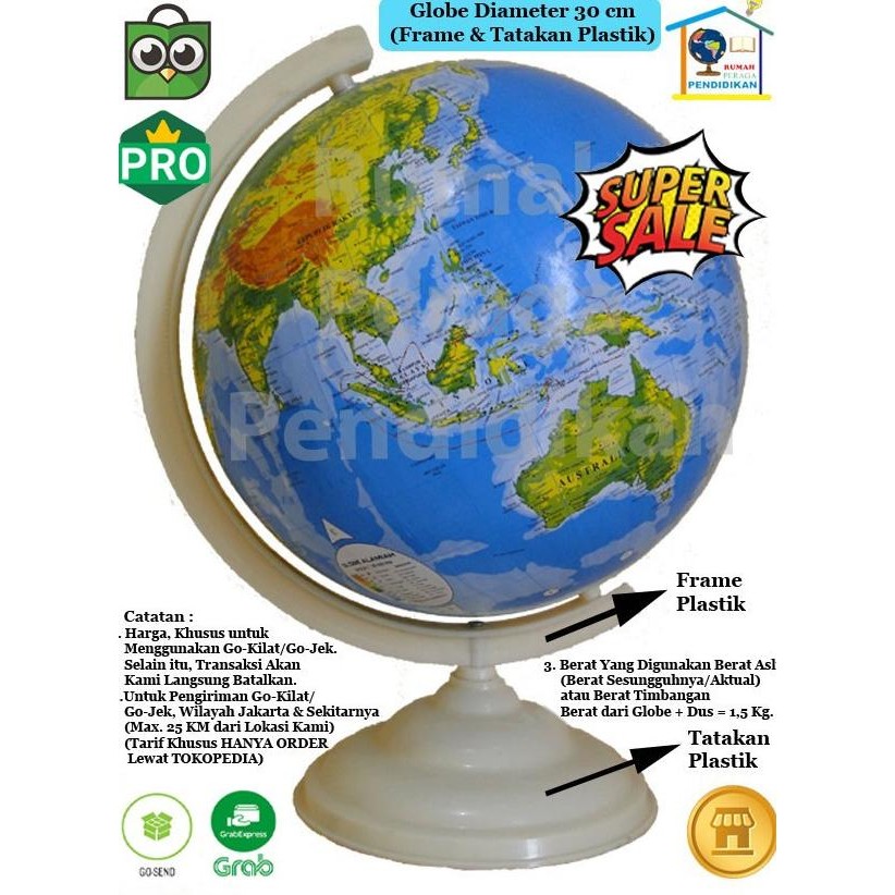 

GLOBE (BOLA DUNIA) 30 CM - TIPE 1 (Via Go-Kilat) murah