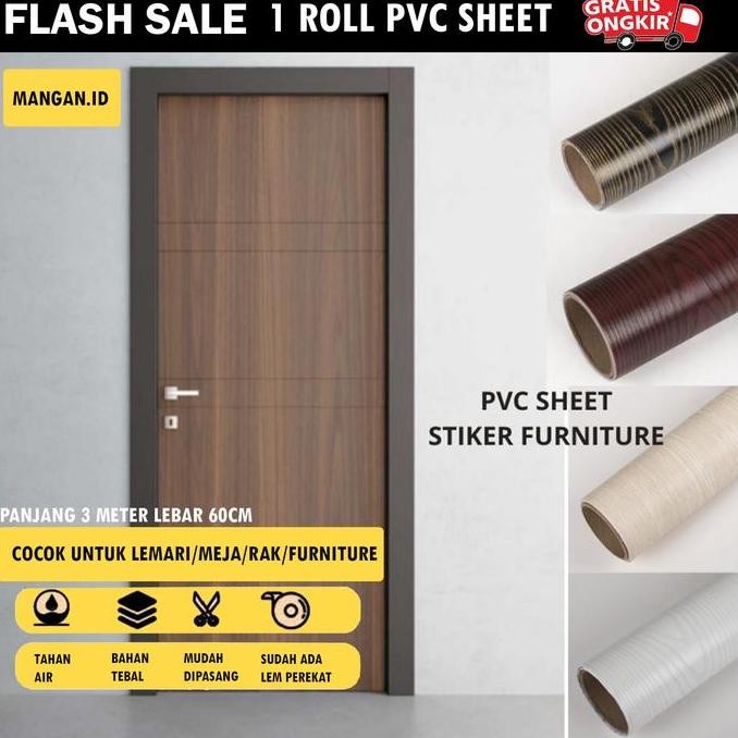 TERBARU PVC SHEET STIKER HPL - STICKER LEMARI SERBA GUNA UKURAN 60CM X 3M MOTIF SERAT KAYU VINYL DIN