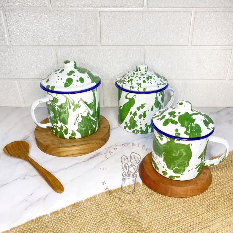 Bisa Cod Mug Cangkir Enamel Blirik/ Gelas Mug Blirik + Tutup/ Gelas Teh Kopi Jadul/ Mug Jadul Vintag