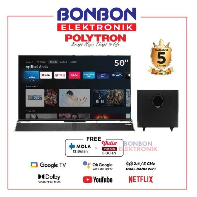Polytron Smart TV 50 Inch PLD 50BUG5959 / Google TV Cinemax Soundbar