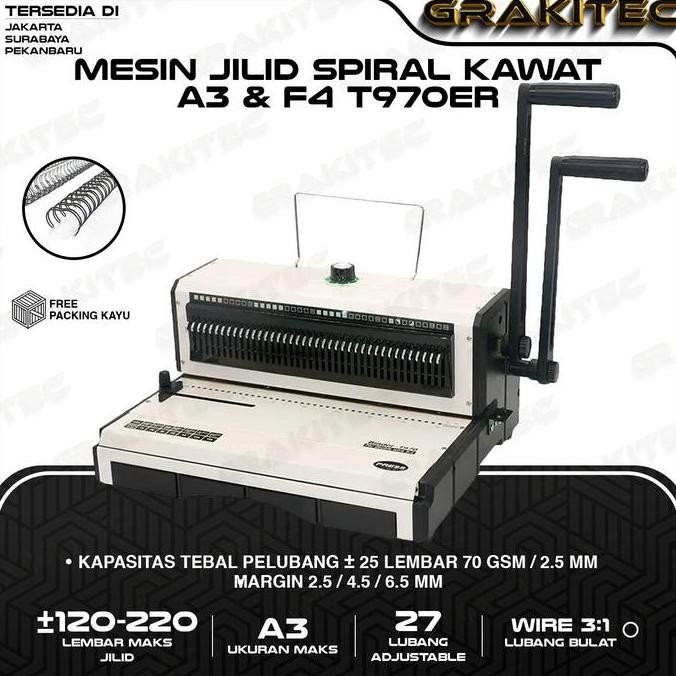 

Grakitec Mesin Jilid Spiral Kawat T970ER 2:1 F4 & A3 Lubang Bulat Premium Bisa Untuk Kalender Buku Dan Lain nya Not Origin Gemet Kenko Joyko