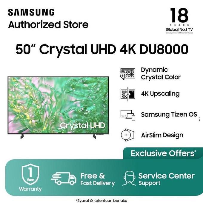 Samsung Smart TV 50" Crystal UHD 4K DU8000 4K Smart TV - UA50DU8000KXXD