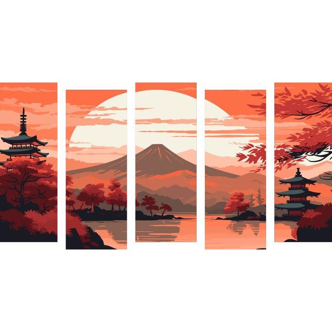 Hiasan pajangan dinding sususn lukisan Pemandangan jepang | ukuran JUMBO 75x40cm JS