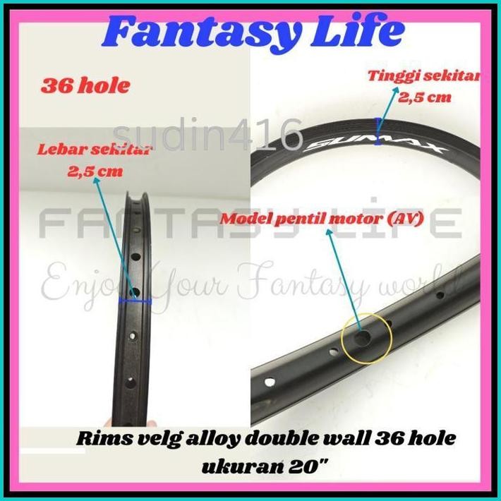 FANTASY RIMS LINGKAR VELG ALLOY DOUBLE WALL LUBANGG 36 HOLE RIM SUMAX SEPEDA 20 BMX MINION LIPAT HAR