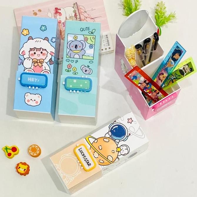 

BOS Kotak Pensil Plastik Lipat/Tepak Pensil Viral/Kotak Pensil Cermin Stationery liquid