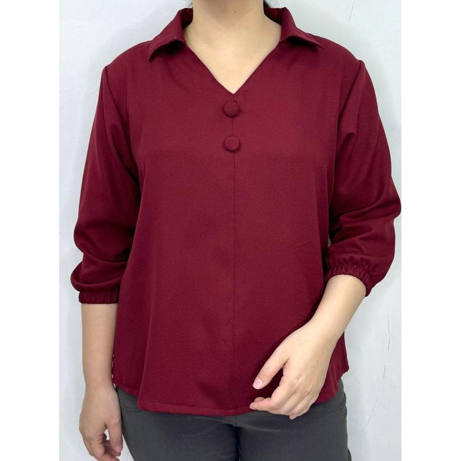 Murah Lvl - Blouse Lengan Panjang Blus Debby Polos Atasan Jumbo Wanita Kemeja Shirt Baju Kerja Model
