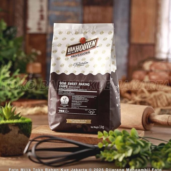

Van Houten - Choco Chip Semi Sweet 1kg Asli Chocolate Compound Chocochips Cokelat Baking Chip Topping liquid