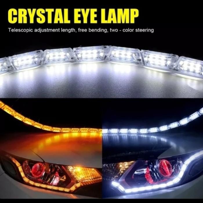 Lampu Drl Led Alis Cristal 60Cm 2Warna Putih + Kuning Send Running. Original Dan Terpercaya