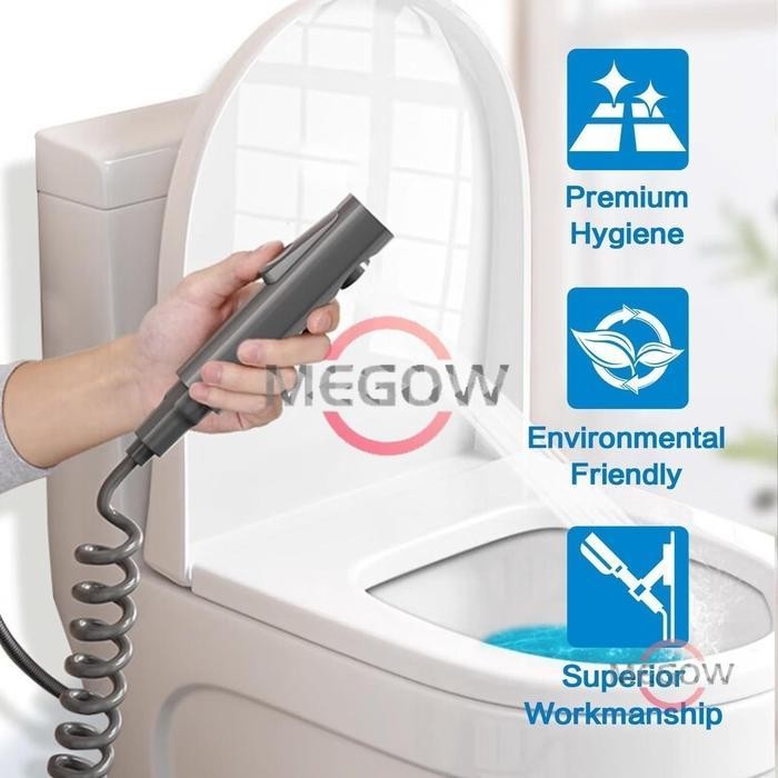 Sus 304 1/2 Inci Dengan Selang 1.5M/Warna Abu-Abu/ Cabang Air Mini Dan Shower Jet - Dua Keran Air Da