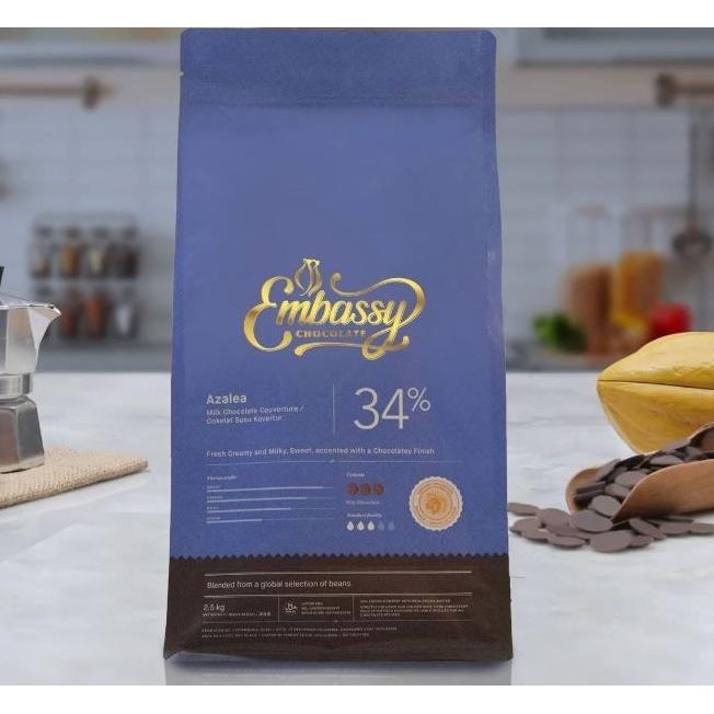 

TULIP EMBASSY AZALEA 34% MILK Couverture Chocolate Cokelat Button 500g liquid