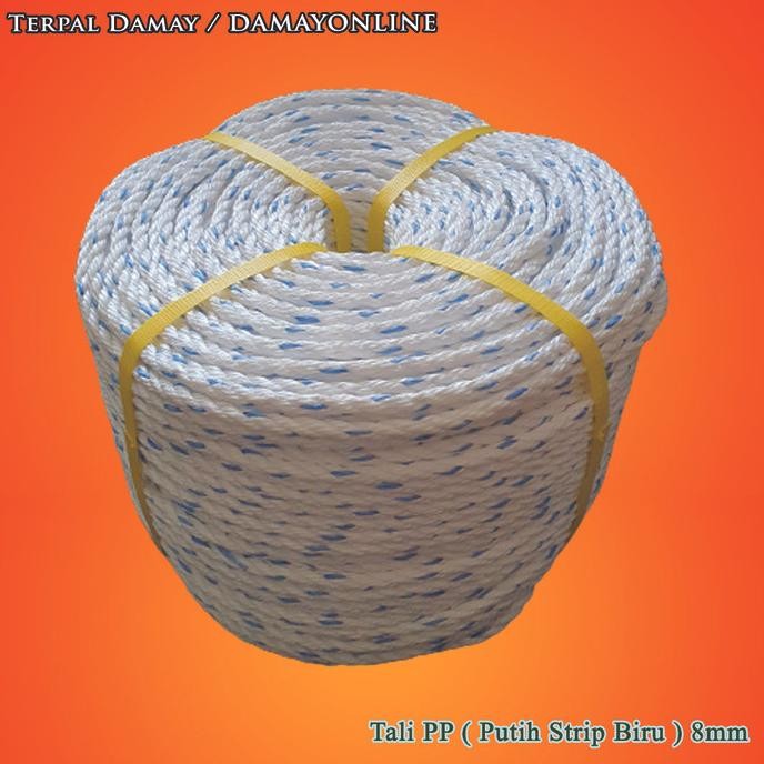 

Tali Tambang 8mm Putih Strip Biru / Rol ( Harga Per Rol )