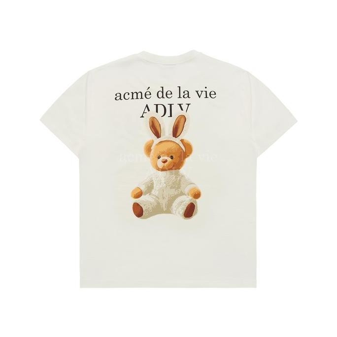 new adlv rabbit bear doll logo short sleeve t-shirt cream - kaos oversize wanita pria acme de la vie