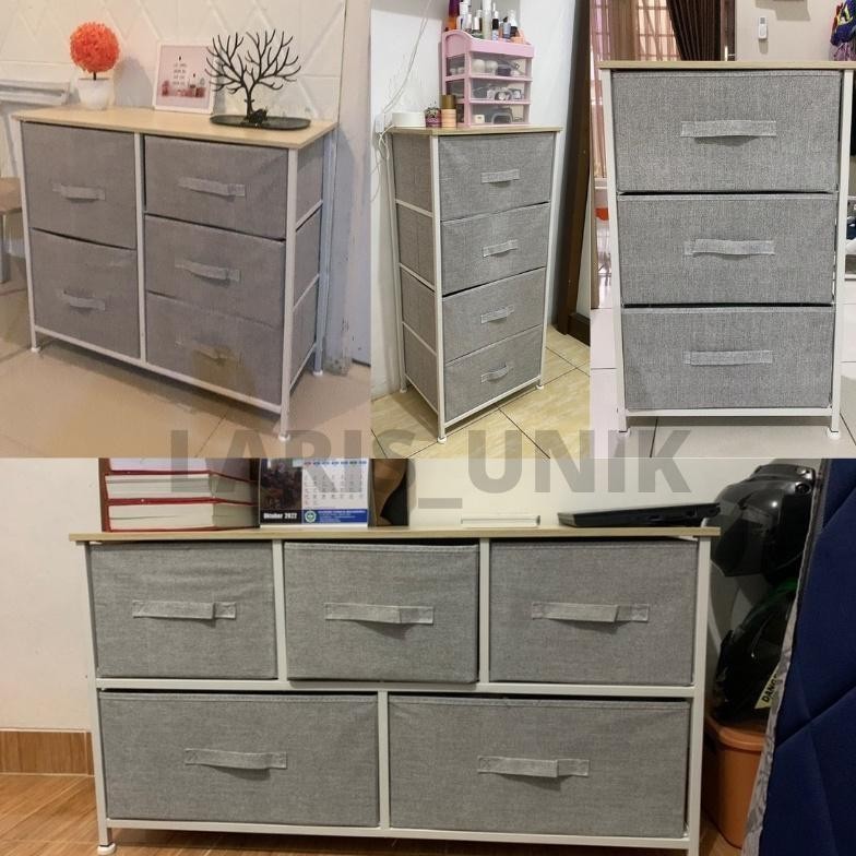 TERMURAH GZ-1/10 Lemari TV 2 Tingkat 5 Laci Kain Linen Lemari Sisi Ranjang Lemari Portable Rak Lemar