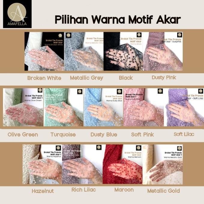JH8 1/2 meter Kain Brokat Brukat Tile Prancis Bahan Kebaya Motif Akar Ungu