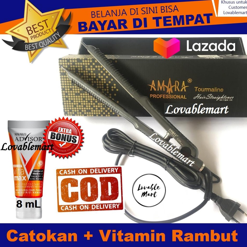 CATOKAN + VITAMIN RAMBUT KUSUT RUSAK Catok Amara 9299 + Makarizo Hair Recovery Vitamax 8ml Bisa COD 