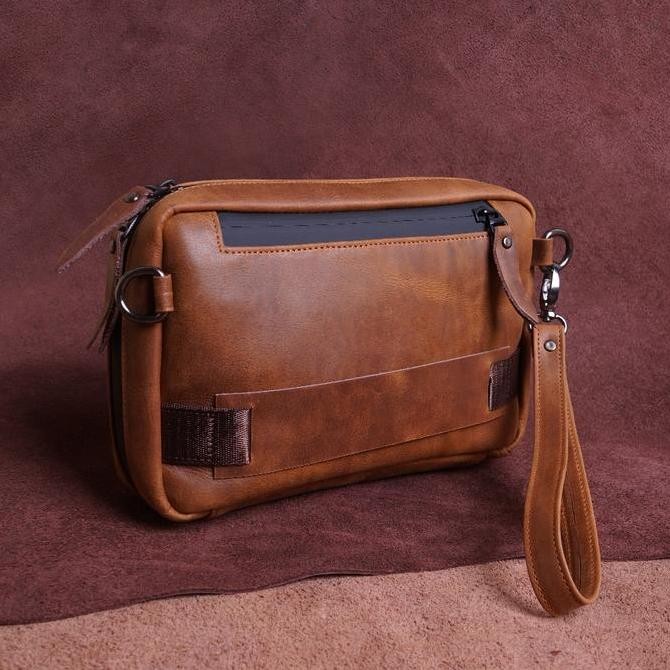 - HB13 - POUCH BAG HANDBAG MULTIFUNGTION SELEMPANG QI LEATHER BAHAN KULIT SAPI ASLI 100% TAS BUAT WA