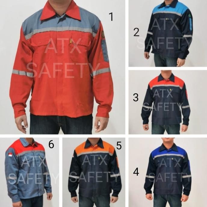 Wearpack Atasan Kemeja Safety Baju Safety Oren Kombinasi Navy ATX