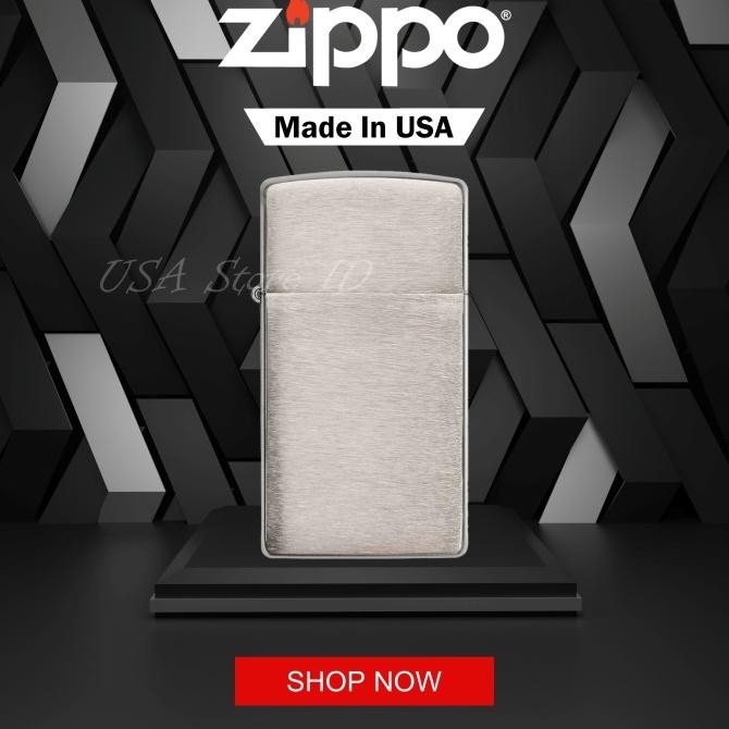 Korek Api Zippo Slim Brushed Chrome 1600 Original Made In USA