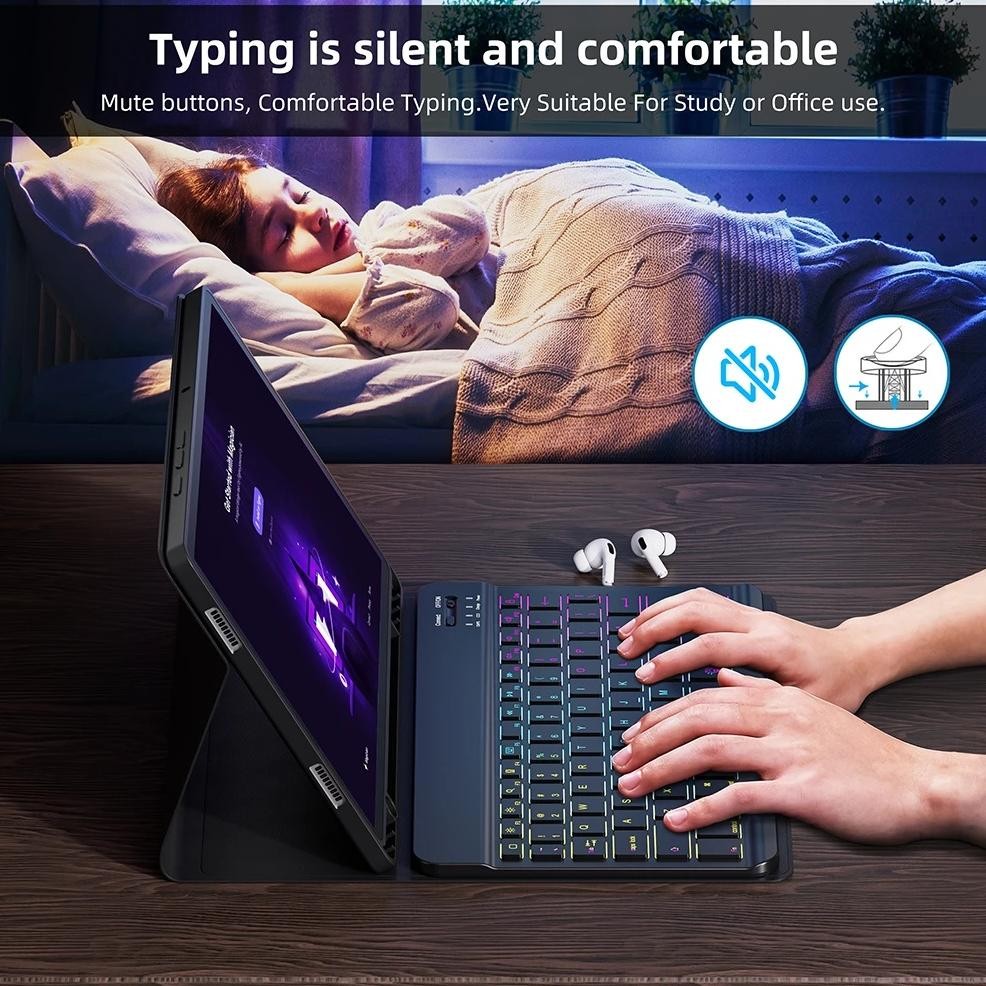 Tablet Case For Samsung Galaxy Tab A7 A8 Case Keyboard For Samsung Tab S6 Lite Case Rainbow Keyboard