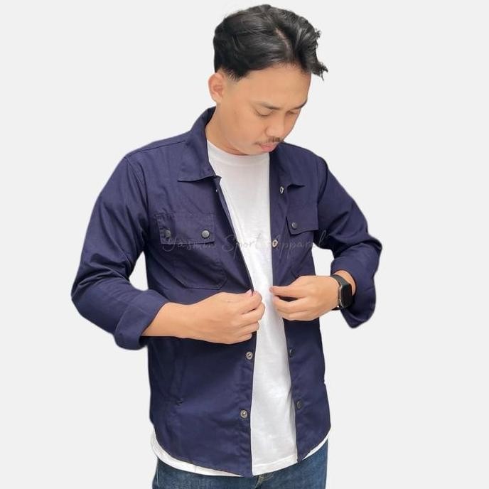 Jaket Kemeja Semi Parka Pria Canvas/ Outer Kemeja Trucker Canvas Baby / Outer Jaket Pria Casul Polos