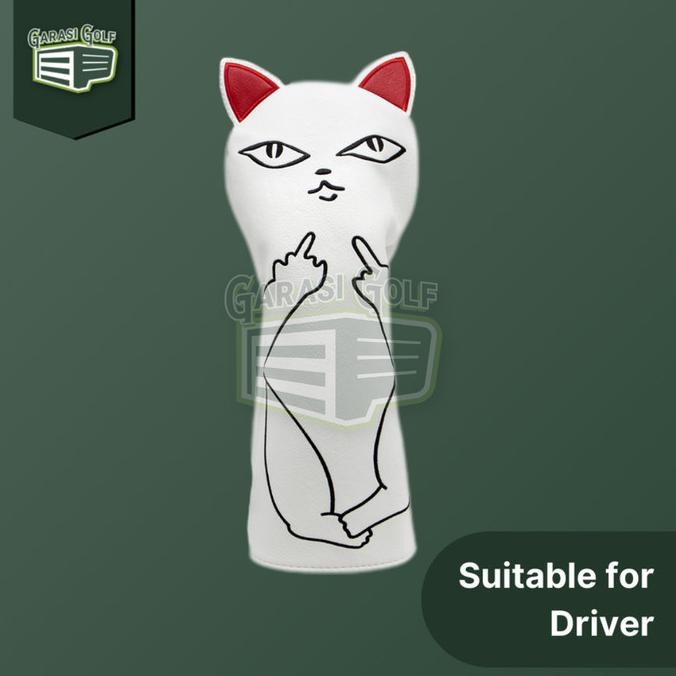 White Naughty Cat Driver Head Cover Golf - Sarung Stick Club Headcover