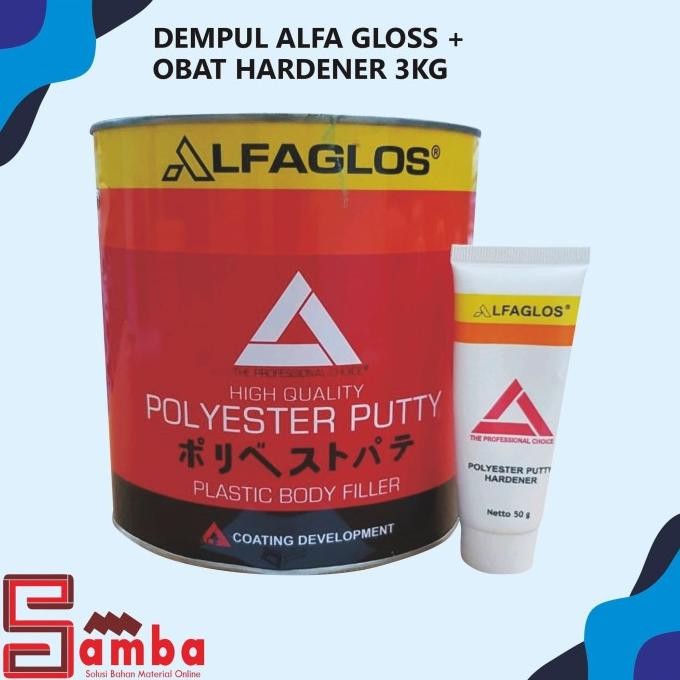 Dempul Alfa Gloss + Obat Hardener 3Kg - Asli