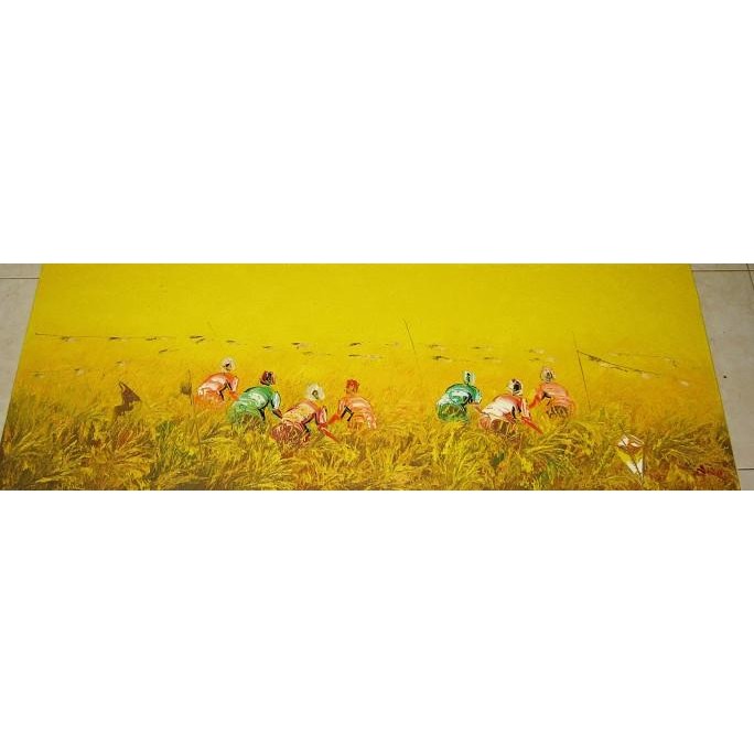 Lukisan Panen Padi Yang Telah Menguning (60x120) Handmade Asli Bali
