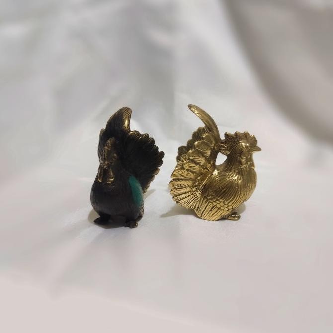 BEBAS ONGKIR - Patung Shio Ayam Kecil Hiasan Logam Kuningan Pajangan Ayam Jago Dekor
