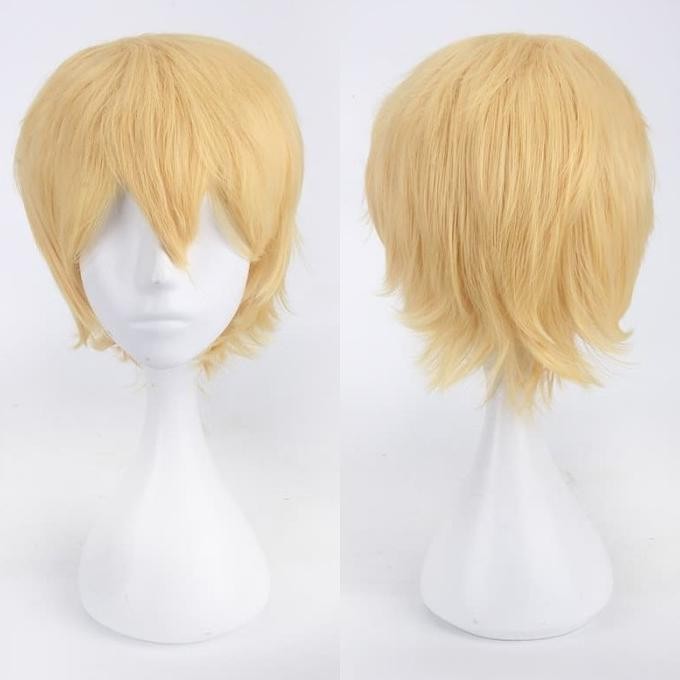 K049-12 prince gold blonde wig base cowok pendek cosplay rambut palsu