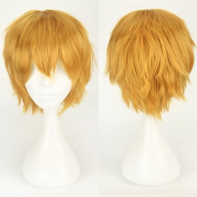 K049-20 dark blonde pirang gold wig base cowok pendek rambut palsu
