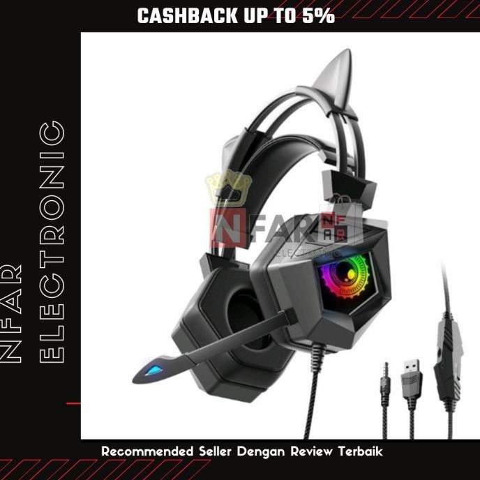 Headphone Gaming Cat Ear LED Headset Kucing Gaming Microphone