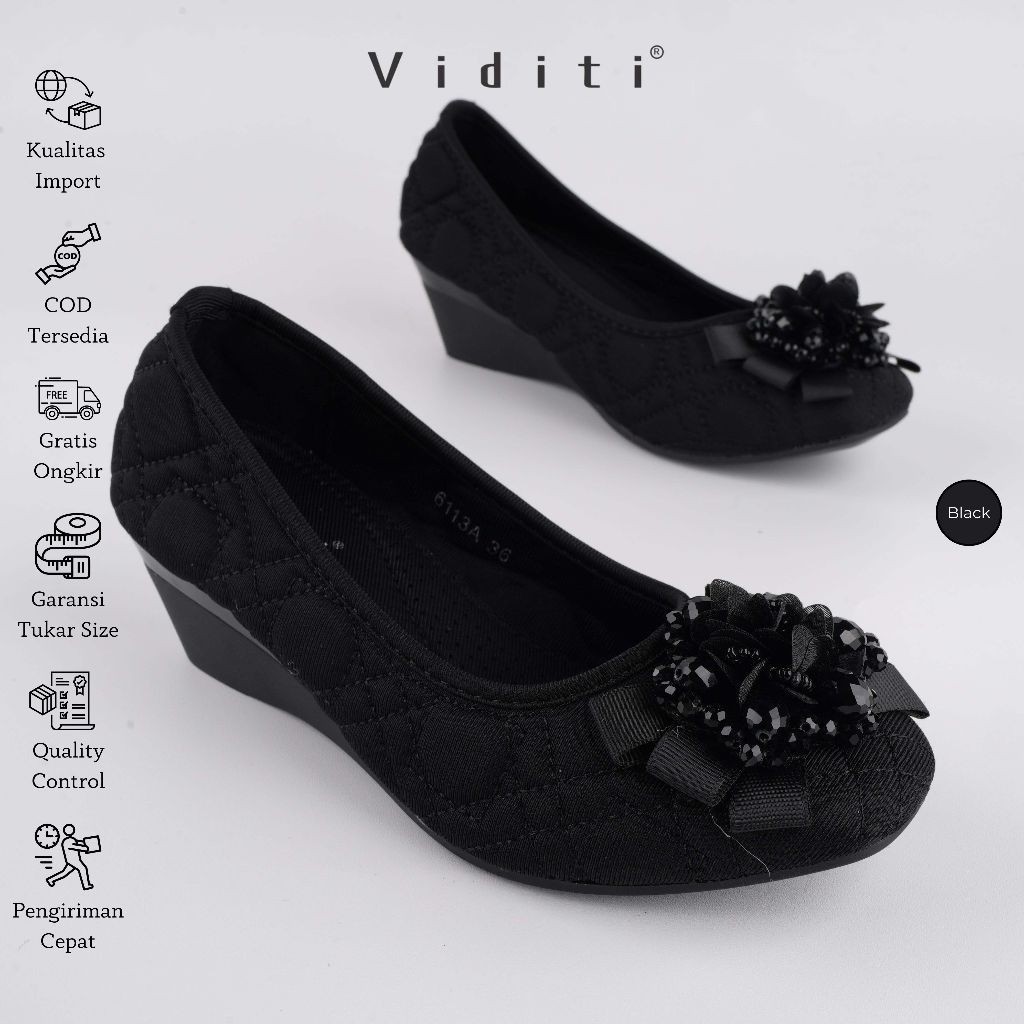 Viditi Elya | Shoes | Sepatu Import Wanita | Kerja | Kuliah | Wedges | Hitam
