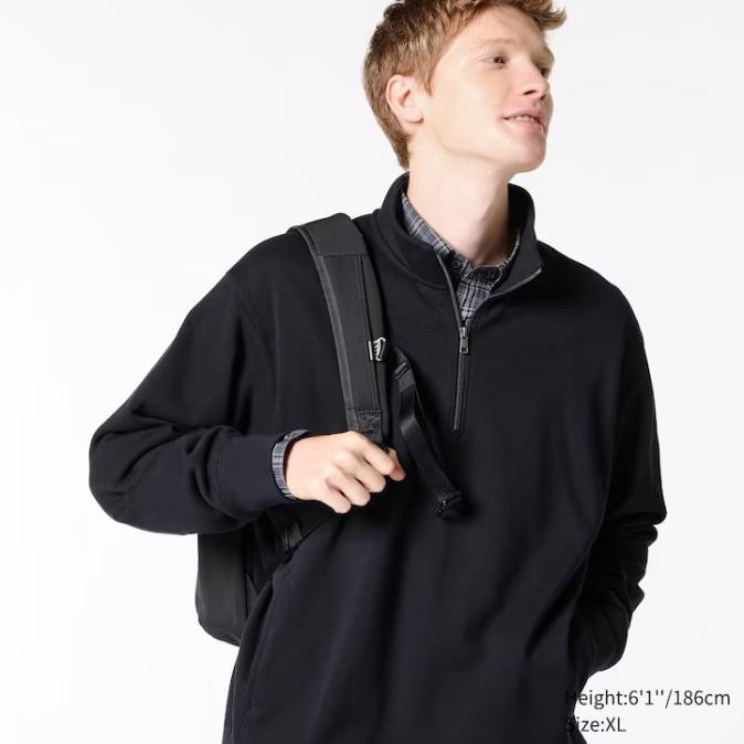UNIQLO Sweater Sweatshirt Pria Ritsleting 1/2 Half Zip Black