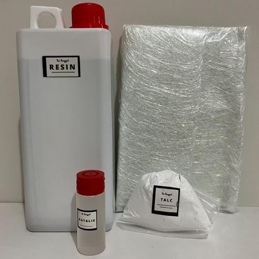 PAKET RESIN 1000gr Bening Merah 1L Bundle Hemat Katalis Mat Jushi Serat Fiber Talc Bahan Tambal Gent