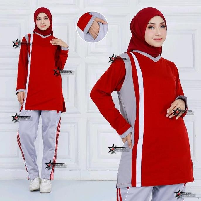 Jual Murah Setelan Baju Olahraga Senam Tunik Wanita Muslimah / Setelan Kaos Olahraga Senam / Setelan