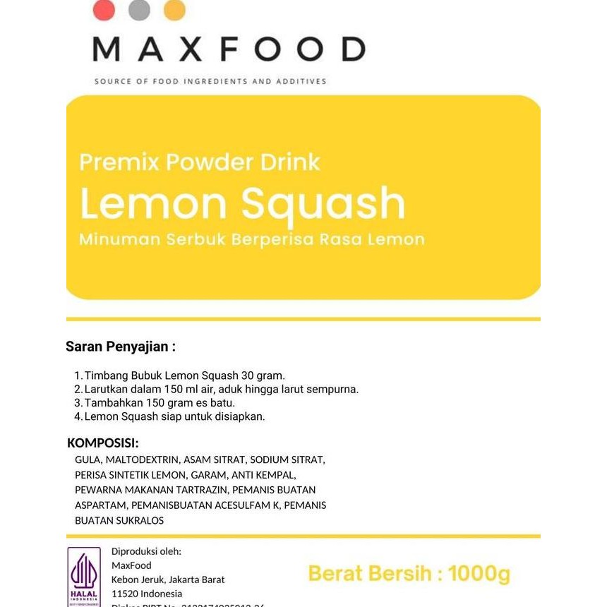 

Spesial Promo/ Lemon Squash Powder Drink / Bubuk Serbuk Minuman Squash Rasa Lemon 1 Kg [Terlaris/Terbaru/Recommended]